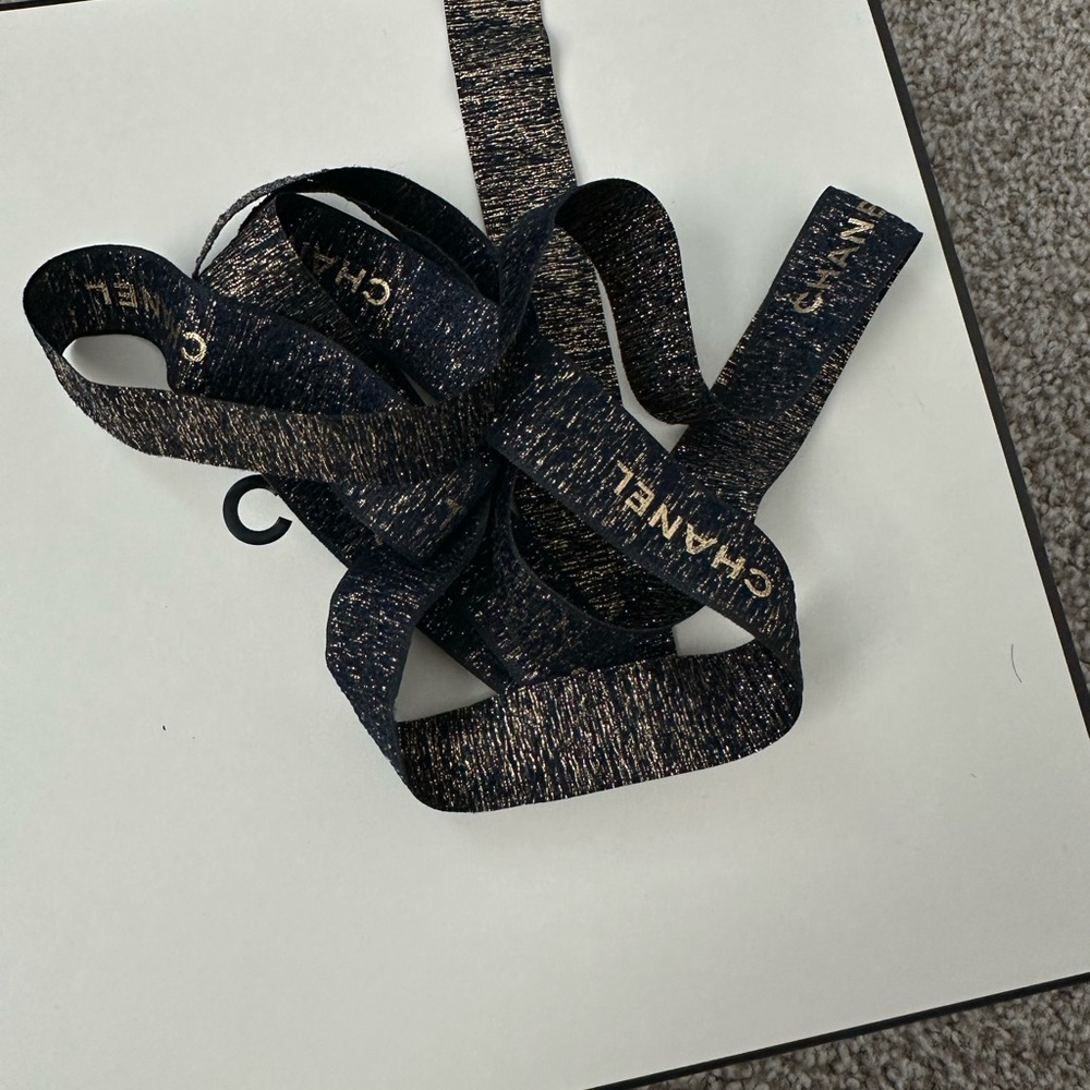CHANEL Luxurious Black Ribbon with Gold Detailing, 60”